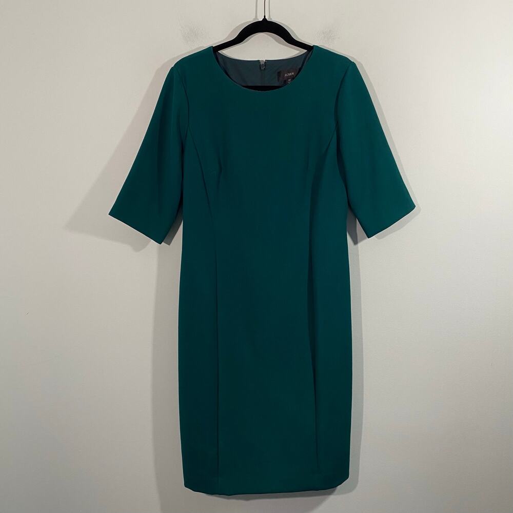 J Crew Women Green Elbow Sleeve Sheath Dress Size 10 #AR730 Modest